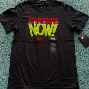 NWT Nike Boys YXL Black/Red/Neon Yellow/Blue SCHOOLING STARTS NOW! Shirt XL - Picture 1 of 2