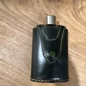 Green Genuine Leather Encased Glass Flask Vintage - Picture 1 of 7