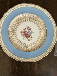 Steubenville Gold Blue Fine Porcelain Dinner 11” Plate Floral, Set 12 Av - Picture 1 of 5