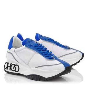 $950 Designer JIMMY CHOO Women White Logo Lace Up Low Top Fashion Sneakers 35.5 - Picture 1 of 7