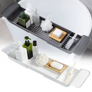 Bath Rack Extendable Over Bath Tub Caddy Plastic Organizer Tray Bathroom Tidy - Picture 1 of 24