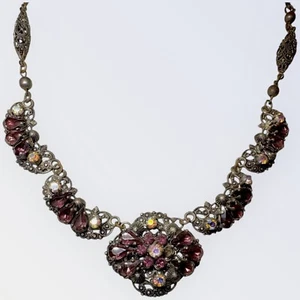 Collana Vintage Germania Ovest Vetro Verde Strass Filigrana Filigrana 16 - 18" - Foto 1 di 6