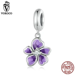 VOROCO ciondolo donna argento sterling 925 piccolo fiore viola braccialetto adatto - Foto 1 di 14