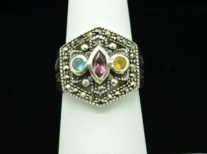 ANILLO PLATA ESTERLINA PIEDRAS PRECIOSAS Y MARCASITA TALLA 6 #F032 - Imagen 1 de 5