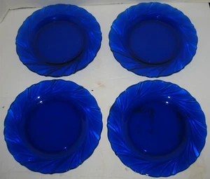 4 Vtg Vereco Cobalt Blue Swirled Glass 7 5/8" Salad Dessert Plates Made France - Picture 1 of 9