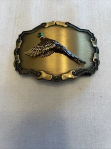 vintage PHEASANT western BELT BUCKLE raintree NATURE cowboy BRASS enamel 1970s - Picture 1 of 6