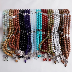 Edelstein Rosenkranz, Steinarmbänder verschiedene Natur Edelsteine 50 Perlen, Gebetsseil - Bild 1 von 7