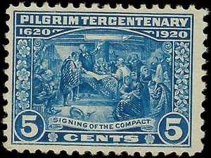 c1920 - Scott # 550 5c Pilgrim MNH, OG with Apparent Natural Gum Crease - Bild 1 von 2