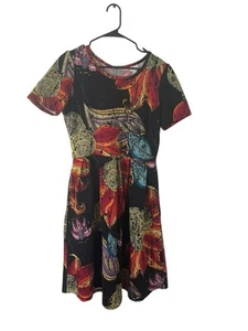 Vestido LuLaRoe Raro Unicornio Negro Floral Arte Para Usar Amelia Femenino Bolsillo Grande - Imagen 1 de 5