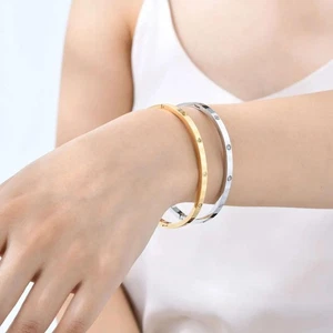Waterproof Luxury Zircon Bangle for Women – Stainless Steel Wrist Jewelry Gift - Picture 1 of 27