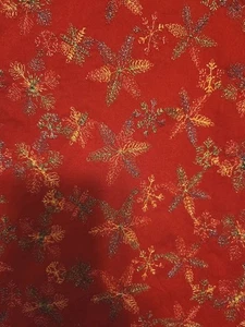 Embroidered Red Christmas Material With Snowflakes - Picture 1 of 4
