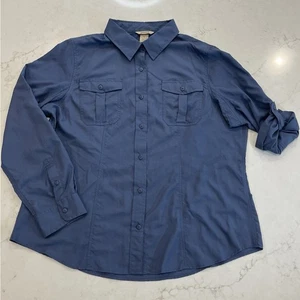 Duluth Trading Women Shirt XL Armachillo Vented Cooling Button Up Roll Tab Blue - Picture 1 of 9