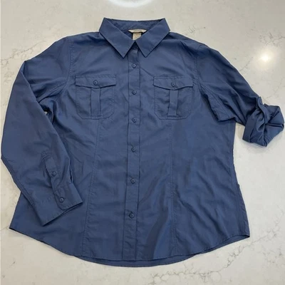 Duluth Trading Women Shirt XL Armachillo Vented Cooling Button Up Roll Tab Blue - Image 1 of 4