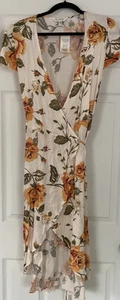 Floral Midi Deep V Ruffle Womens Sz. 8 Cottagecore Fairy Y2K Garden Wrap Dress - Picture 1 of 5