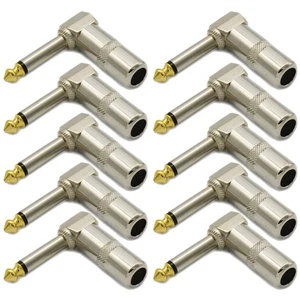 10PCS 1/4 TS Right Angle Mono Phone Plug Gold-plated Connectors for Pure Signal - Picture 1 of 15