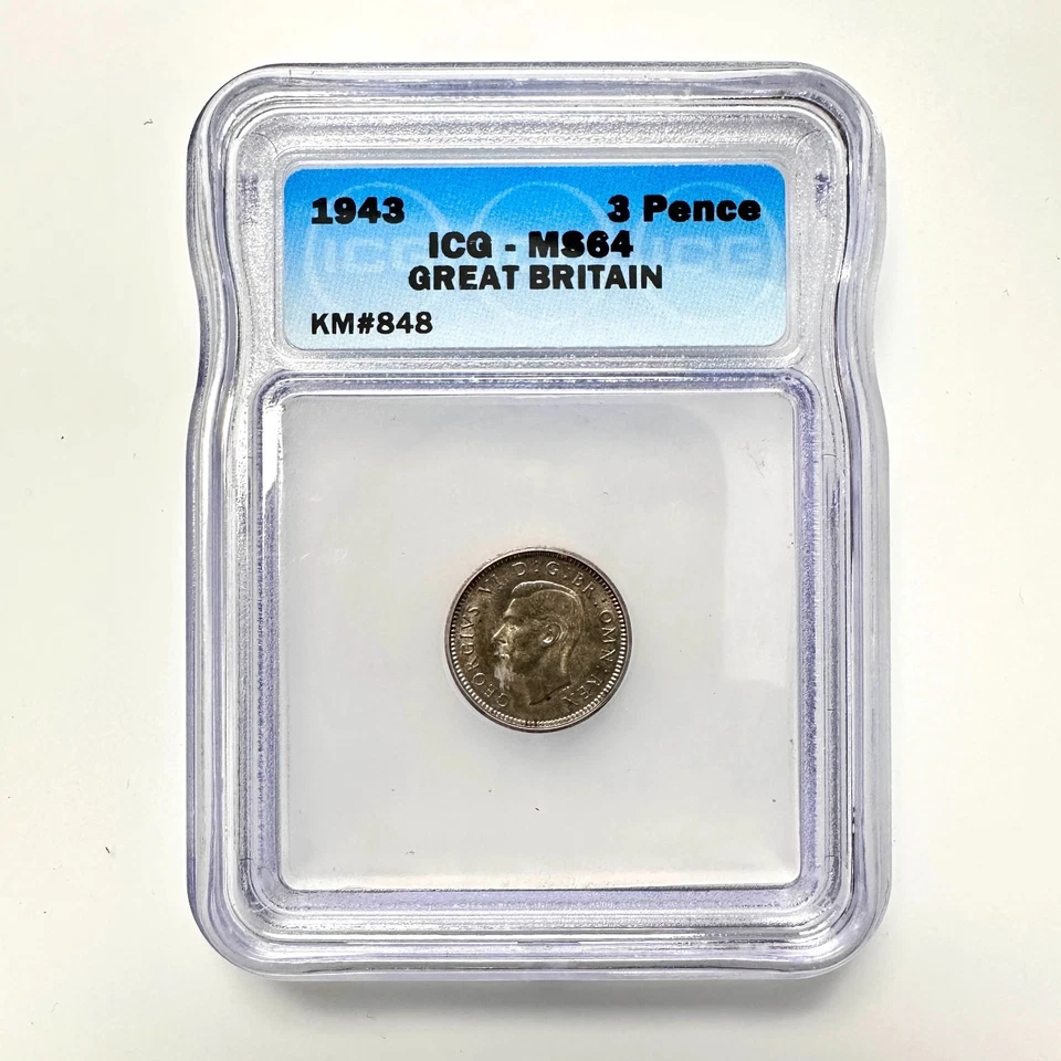 Gran Bretaña 1943 Jorge VI MONEDA DE PLATA 3 peniques ICG-MS64 KM# 848 Best seller Foto 1 de 4