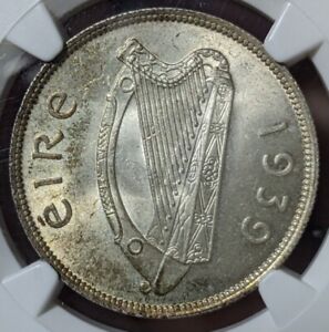 1939 Ireland Half Crown 1/2C NGC MS64 UNC Coin 2S6d 1/2