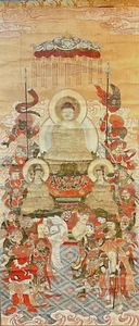 Japanese Scroll of The Shakyamuni Triad 19 C ZB80 - Picture 1 of 11