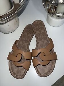 Coach Women’s Essie Slide Sandals Size 9,Color - Natural, Retail $209, New