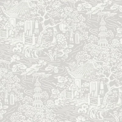 Wallpaper Chinoiserie Gray Beige Cream  , 60 sq ft Bolt - Image 1 of 4