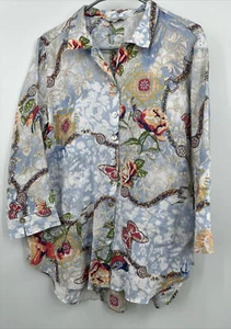 John Mark Linen Butterfly Print Shirt Sz Small Buttons Front & Back - Picture 1 of 6