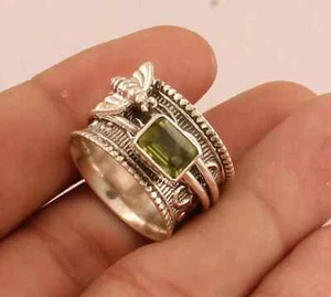 Sterling Silver Peridot Spinner Minimalist Ring, Boho Ring, Anxiety Ring - Picture 1 of 3