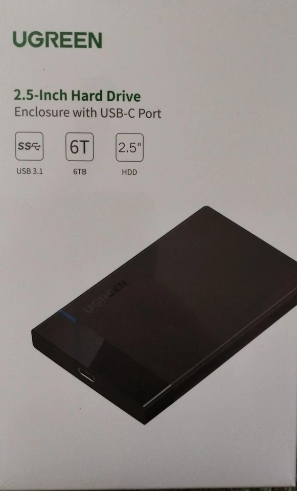 UGREEN Festplattengehäuse 2,5 Zoll HDD USB C 3.1 6Gbps 6TB NEU+OVP - Bild 1 von 2