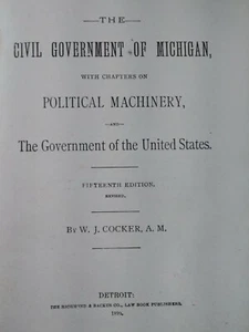Michigan Regierung Lehrbuch 1899 Rarität HC Antik High School Lula Salmon Fenton selten - Bild 1 von 12