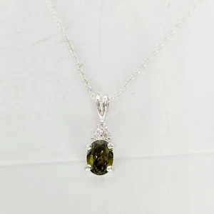 Vtg Oval Green Faceted Tourmaline Sterling Silver Pendant Chain Necklace Estate - Picture 1 of 7