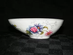 Crown Staffordshire Bone China Purple & Pink Flower Oval Bowl Egg England Floral - Picture 1 of 7