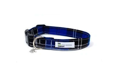 THE ECO DOG DESIGN COMPANY Royal Blue Tartan Adjustable Dog Collar and optional matching Blue Tartan Lead