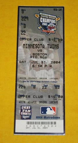 Minnesota Twins Ticket Stub | July 31 2004 | Torii Hunter Hit Micheal Cuddyer HR Cover