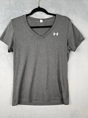 Under Armour Womens Short Sleeve Gray Shirt Workout Top VNeck Heat Gear Medium - Image 1 of 4