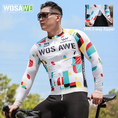 WOSAWE Men's Cycling Jersey Moisture Wicking Road Bike Long Sleeve UV Protection - Image 1 of 4