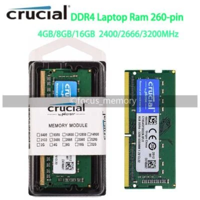 Crucial 4GB 8GB 16GB DDR4 RAM 2400 2666 3200 MHz SO-DIMM 260-Pin für Laptop Neu - Bild 1 von 4