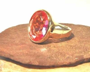 JOSEPH ESPOSITO, VINTAGE PINK CRYSTAL OVAL CENTER STONE GOLD RING, SO PRETTY!! - Bild 1 von 4