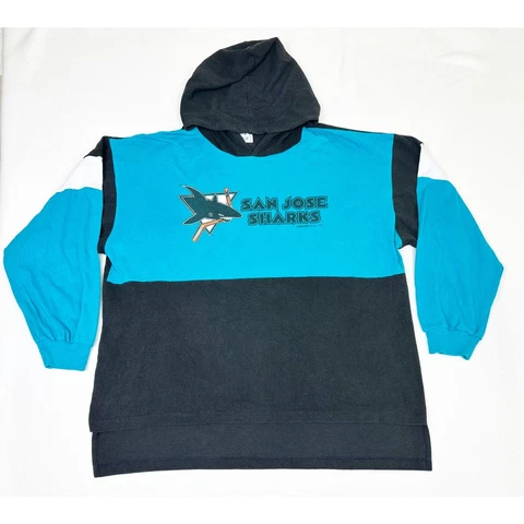 Vintage 1993 San Jose Sharks Hockey XL Hoodie Shirt Stripe Color Block Cover