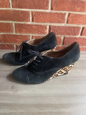 Nicole Black Suede & Leopard Wedge Lace Up  - Image 1 of 4