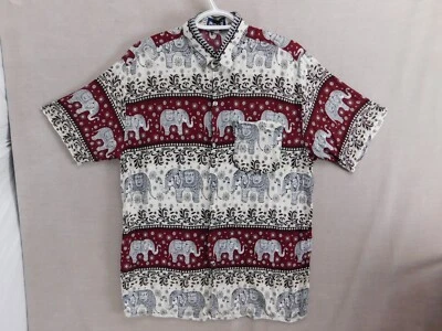 VTG Pidoza International Short Sleeve Button Up Elephant Print Shirt Men's L Red - Image 1 of 4