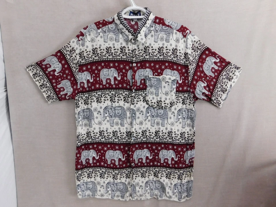 VTG Pidoza International Short Sleeve Button Up Elephant Print Shirt Men's L Red - Image 1 of 4