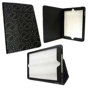 CASE FOR APPLE IPAD AIR BLACK DIAMOND BLING GLITTER PU LEATHER COVER - Picture 1 of 6