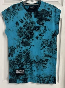 Sculpted Men’s Blue Tie-Dye Muscle Tee Shirt Size Small Gym Workout Athletic - Picture 1 of 5