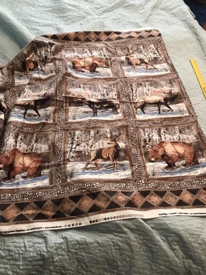 Seis yardas de franela con osos, alces, ciervos - estilo panel 100 % algodón Foto 1 de 4