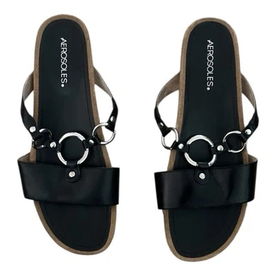 Sandalias para mujer AEROSOLES Love Stack de cuero negro punta abierta talla 10 ¡NUEVAS! Foto 1 de 4