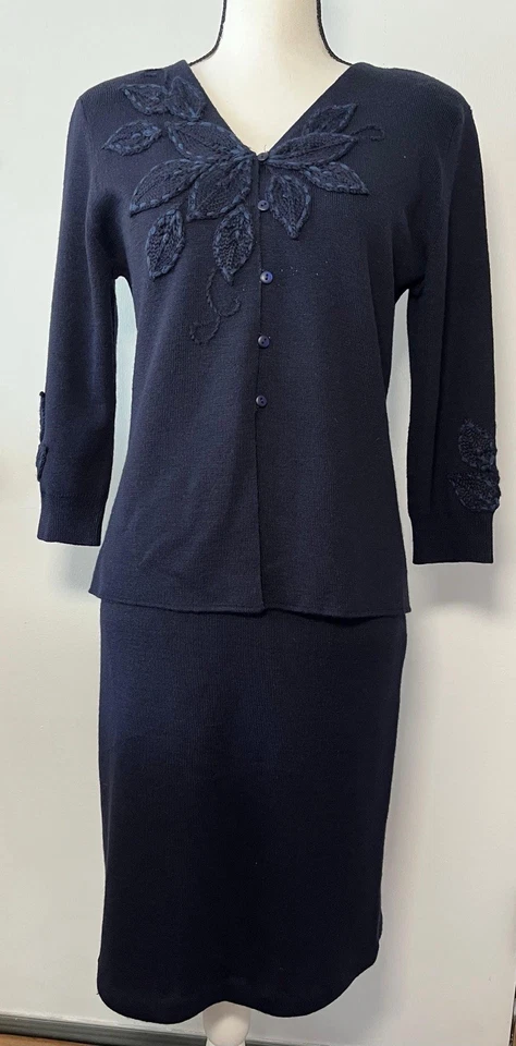 Adrianna Papell Conjunto de 2 Piezas Traje Blazer Vestido Mezcla de Lana Azul Oscuro PS M Foto 1 de 4