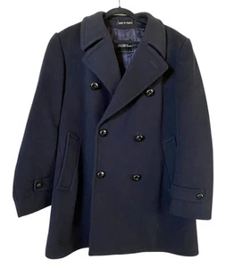VTG Saks Fifth Ave Navy Blue Peacoat Wool & Cashmere Bust Size 44 Plaid Lining - Picture 1 of 9