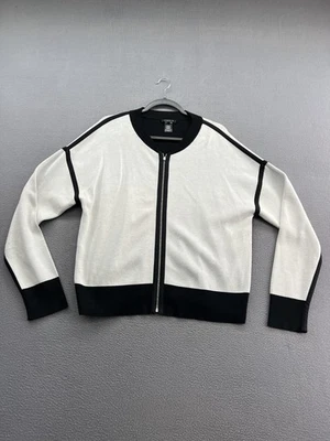 Lafayette 148 New York Sweater Womens Large Black White Zip Front Cardigan Knit - Image 1 of 4
