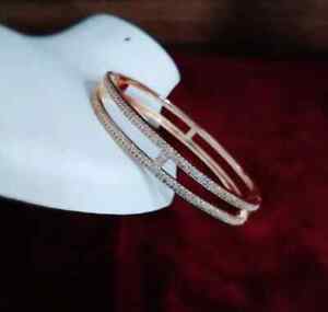 4Ct Round Cut Diamond Lab Created Bangle Bracelet 14K Rose Gold Plated Silver