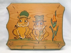 Vtg Frog Mushroom Umbrella Cane Art Key Rack Seven Hooks Retro 1970s Wall Decor - Picture 1 of 17