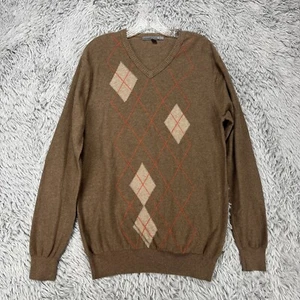 Old Navy Pullover Sweater Mens M Brown Argyle Preppy Y2K Academia Grandpa Grunge - Picture 1 of 11